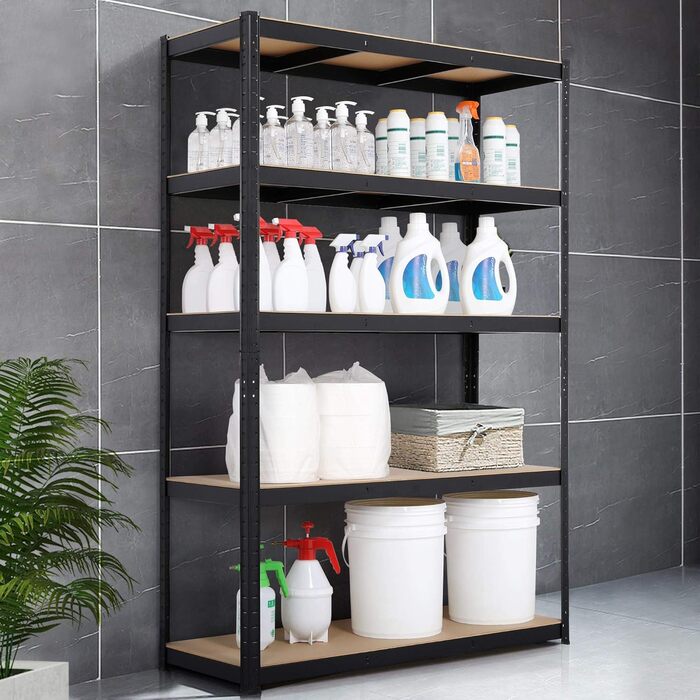 Стелаж Yaheetech для важких умов експлуатації, 180 x 120 x 45 см, 5 полиць, металева полиця, максимальне навантаження 875 кг, чорний
