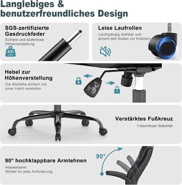 Крісло керівника AnyGod зі штучної шкіри, ергономічне офісне крісло з поперековою опорою, міцне поворотне крісло зі складними підлокітниками та регулюванням висоти для домашнього офісу, чорне