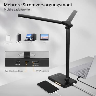 Світлодіодна настільна лампа iVict Dual Arm з нічником, сенсорним керуванням, 5 режимами освітлення, функцією заряджання USB, тайм