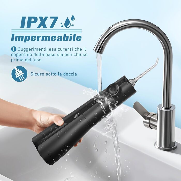 Бездротовий іригатор для зубів та брекетів, 300 мл, з 8 насадками-розпилювачами, 5 режимів роботи, водонепроникний IPX7, портативний для дому та подорожей, чорний