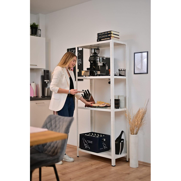 Система полиць SCHULTE з 4 полицями PowerMAX, вантажопідйомність 50 кг, 180x75x35 см (ВxШxГ), білий, полиця для зберігання, полиця для майстерні, полиця для підвалу, полиця для гаража, металева полиця