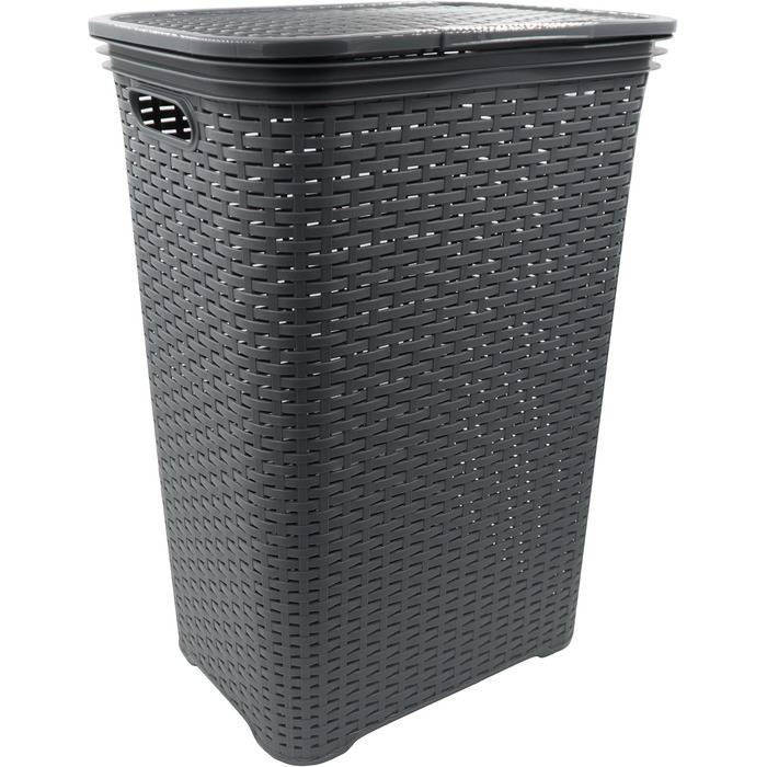 Кошик для білизни з кришкою з ротанга, пластиковий для зберігання білизни, сортувальник для білизни (65 л - квадратний, антрацит)