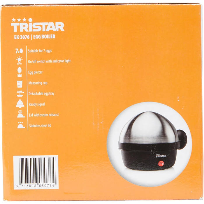 Яйцеварка Tristar EK-3076 - на 7 яєць, чорна нержавіюча сталь