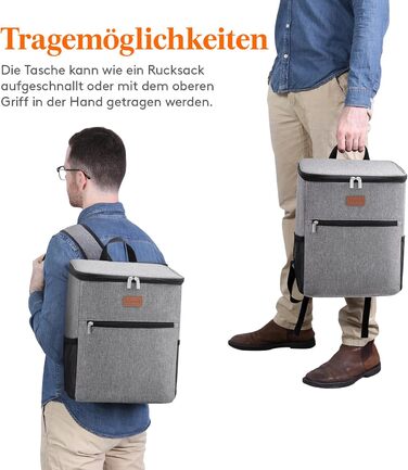 Рюкзак-холодильник Lifewit 21L 30 Can, сумка-холодильник, сумка для пікніка, велика ізольована сумка-холодильник для чоловіків та жінок, для пляжу, пікніка, кемпінгу, барбекю, походів, сірий