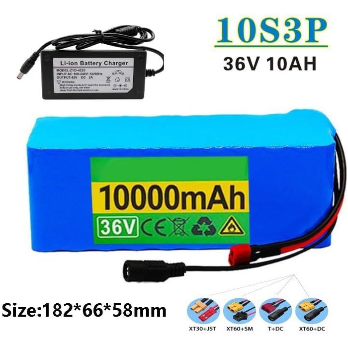 Акумулятор для електровелосипеда Pedelec 36V 10Ah із зарядним пристроєм, водонепроникний, замінний акумулятор для електровелосипеда, довговічний літій-іонний акумулятор XT60