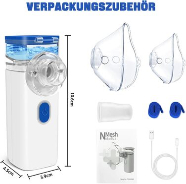 Інгалятор електричний портативний небулайзер Безшумний інгалятор для дорослих і дітей, 2 схеми розпилення Регульована функція автоматичного очищення інгалятор з масками і мундштуком Синій