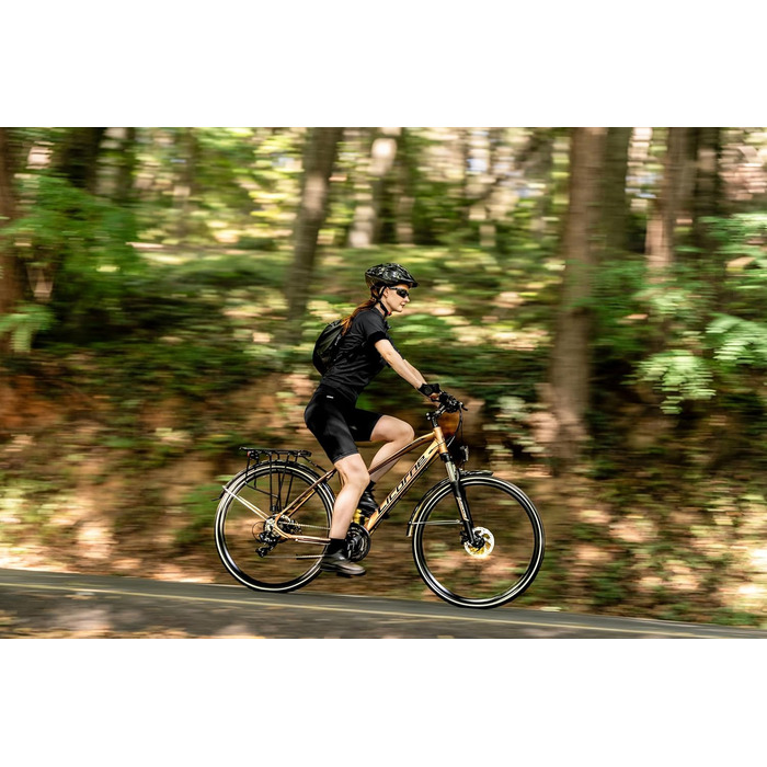 Велосипед Licorne Bike преміум-класу для трекінгу, алюмінієва рама 28 дюймів з дисковими гальмами, підходить для хлопчиків, дівчаток, жінок та чоловіків - 21 швидкість - Гірський велосипед - Кросовий велосипед, темно-золотистий.