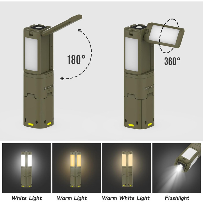 Телескопічний тримач для ліхтаря для кемпінгу з акумулятором, портативний магнітний ліхтар із зовнішнім акумулятором, водонепроникний, 3 режими аварійного освітлення для кемпінгу, надзвичайних ситуацій, риболовлі, походів тощо (військово-зелений)