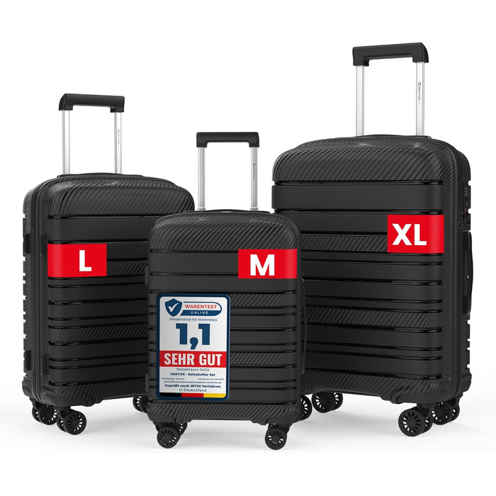 Велика валіза GENTOR на колесах 64x44x24 см Легка валіза на візках з жорсткою оболонкою та замком TSA Велика дорожня валіза з жорсткою оболонкою для подорожей та відпусток Чорна