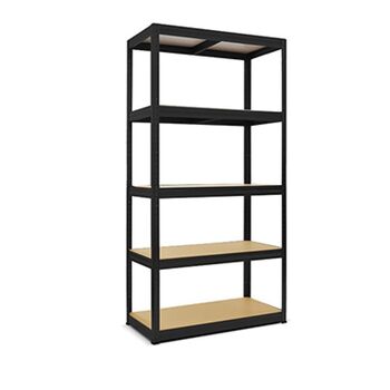 Міцний стелаж типу XS - ВxШxГ 180 x 75 x 35 см - Чорний - Вантажопідйомність 750 кг - Безболтовий стелаж з 5 полицями - Навантаження на полицю 150 кг - Зроблено в ЄС - Міцний металевий стелаж - Стелаж для зберігання - Стелаж для майстерні типу XS - 180 x 