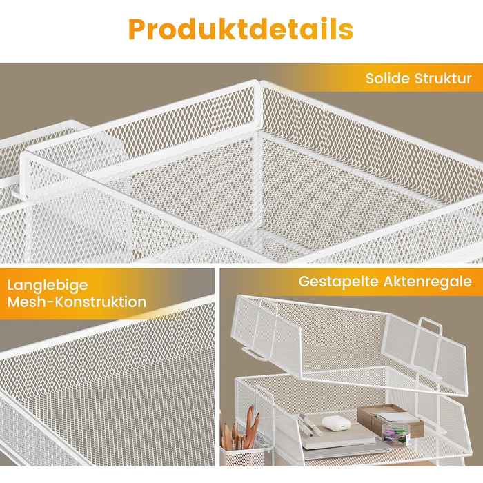 Штабельований лоток для листів, настільний органайзер з 4 тримачами для файлів та 1 тримачем для ручок, для документів A4, металевий офісний органайзер, настільний лоток для офісного документообігу, поштові лотки (білий)