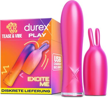 Вібратор Durex Tease & Vibe 2 в 1 з наконечником-тизером - Секс-іграшка для жінок, чоловіків і пар - Секс-іграшка з вібрацією в 7 рівнях - Водонепроникний, тихий і заряджається через USB