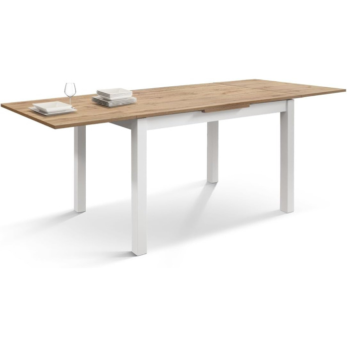 Розкладний стіл Tommaso, рустикальний дуб, оздоблений (білий каркас, 110 x 70 x 76,5) - id1957 110 x 70 x 76,5 Біла основа