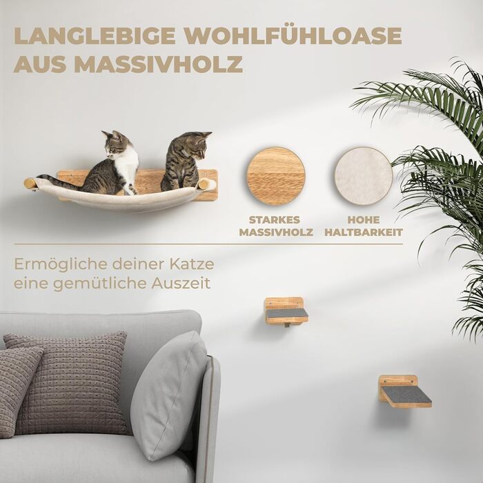 Стіна для лазіння для котів WOOWOOD, включаючи 2 котячі сходи масив дерева I Стіна-дряпка для котів I Гамак для котів I Стіна для котів I Настінна дряпка I Меблі для котів I Стіна для лазіння для котів з масиву дерева (3 частини)