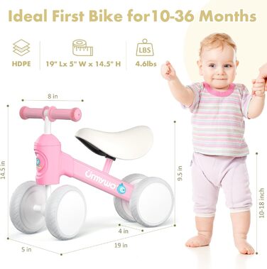 Дитячий велосипед-балансир URMYWO від 1 року, іграшка-балансир для дитини 10-24 місяців, перший велосипед без педалей з 4 колесами