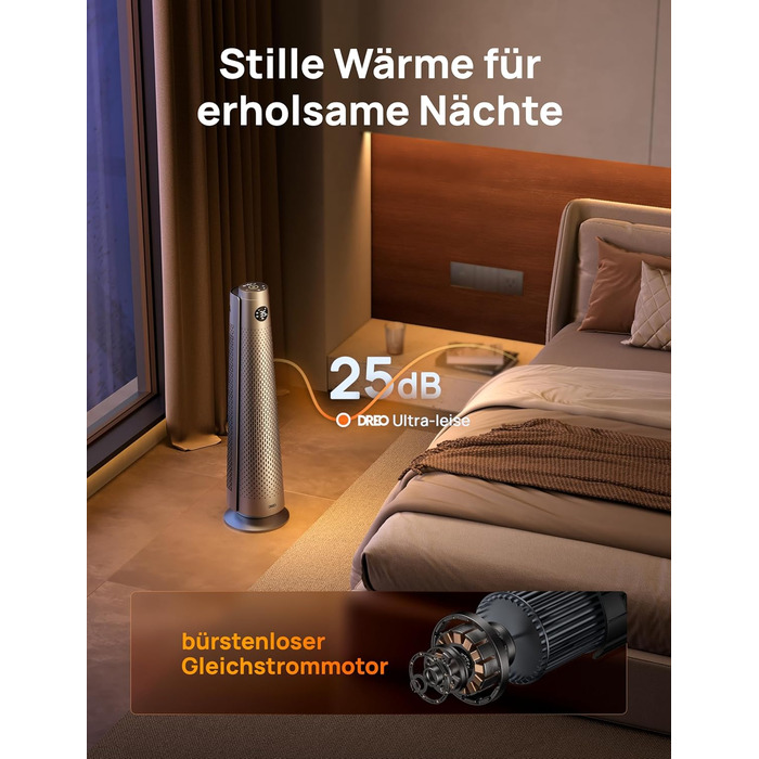Енергозберігаючий електричний обігрівач Dreo, 2000 Вт з пультом дистанційного керування, тихий 25 дБ, коливання 120, термостат, 5 налаштувань нагріву та 3 швидкості вентилятора, 7-позиційний захист, 12-годинний таймер, керамічний нагрівач PTC, сріблястий