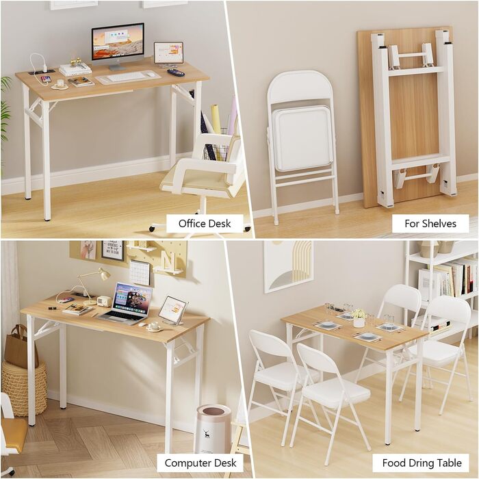 Складаний стіл 100x50x76 см з 2 розетками змінного струму та 2 портами зарядки USB, складаний комп&39ютерний стіл, стіл для ПК, офісний стіл, складаний стіл, для дому, дерево 100 см x 50 см