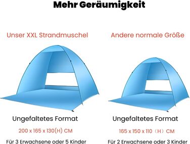 Розкладний пляжний намет, пляжний намет для 3-5 осіб, захист від ультрафіолету UPF 50, великий намет 200 см x 165 см x 130 см, розкладний пляжний намет, від TARENT
