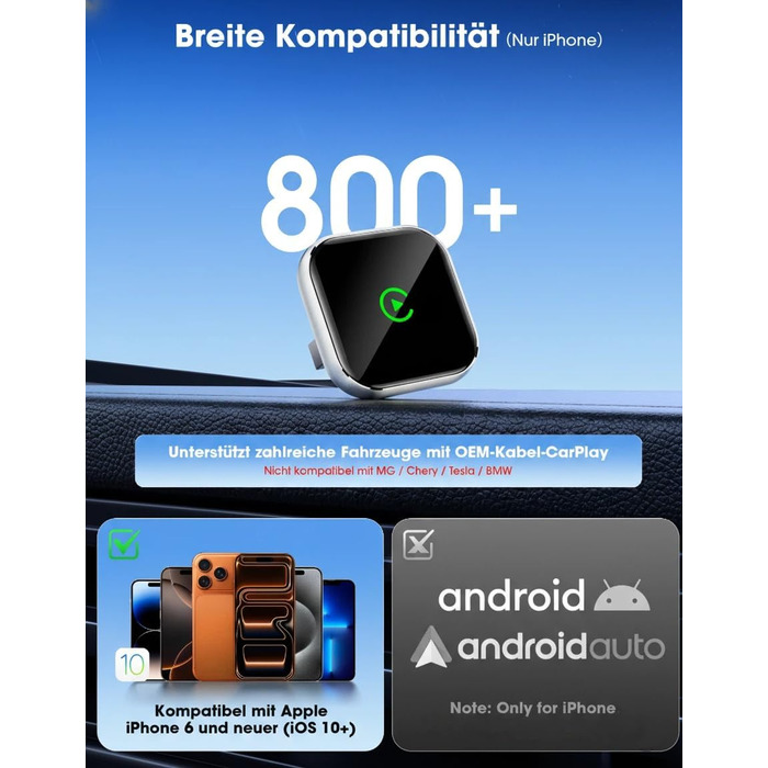 Бездротовий адаптер CarPlay з підтримкою GPS та навігації - Бездротовий CarPlay для автомобілів з 2016 року випуску, Wi-Fi 5 ГГц, автоматичне підключення, низька затримка, оновлення OTA (Gold)