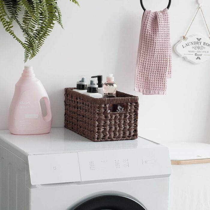 Кошик для зберігання GRANNY SAYS, 2 кошики, великий плетений кошик, плетений кошик для ванної кімнати, коричневий кошик з полицями, водонепроникний плетений кошик, кошики з полицями та ручками, гарні кошики 33 x 21 x 18 см коричневого кольору