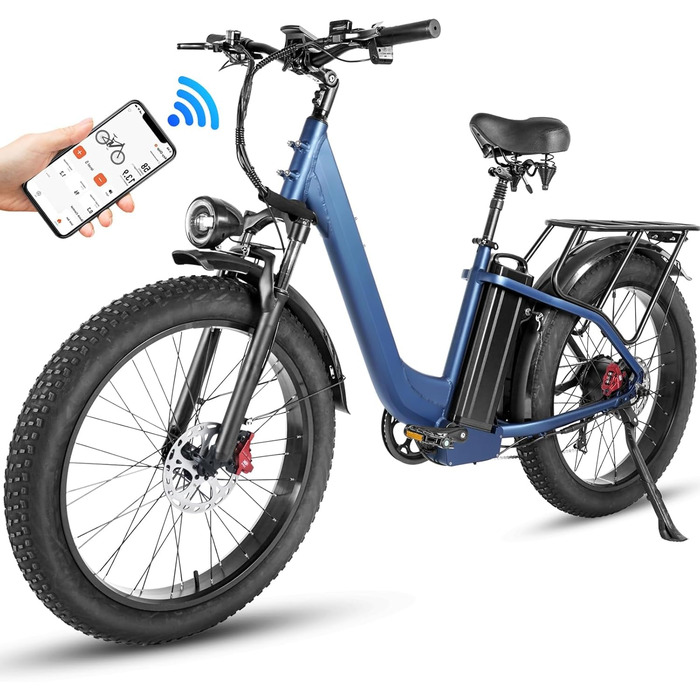 Електричні велосипеди Skivogr 26 E-Bike для жінок та чоловіків, міський електронний велосипед зі знімним акумулятором, шинами 4.0 Fat, гідравлічними гальмами, трекінговий електронний велосипед для пересування по всій місцевості синього кольору