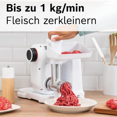 М'ясорубка Bosch MUZS2FWW для кухонних комбайнів серії 2 з проштовхувачем, перфорованим диском із нержавіючої сталі 4,5 мм, підходить для риби та овочів, легке очищення