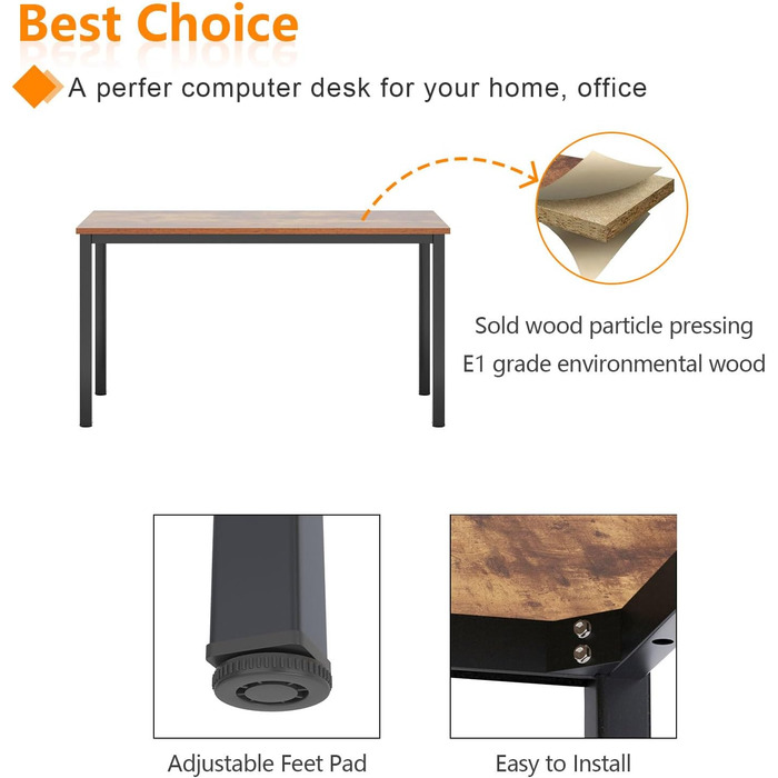 Комп&39ютерний стіл 100 x 60 x 75 см Офісний стіл Робоча станція для домашнього офісу, Обідній стіл Конференц-стіл 100 x 60 см Ретро та Чорний