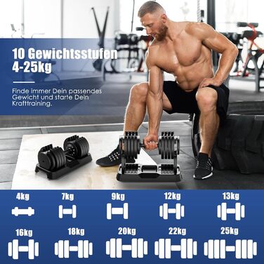 Регульовані гантелі DH FitLife 25 кг – 10 рівнів ваги, змінні диски 10 в 1 для домашніх та професійних тренувань