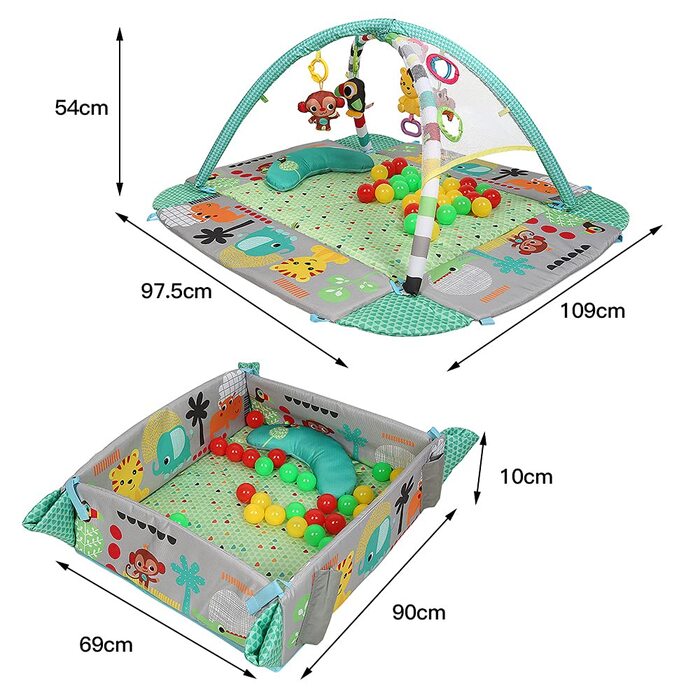 Дитячий ігровий килимок з кульковою ямою, ігрова ковдра з ігровою аркою, ігровий килимок Дитячий складний, повзаюча ковдра Розвиваючі іграшки від 0 місяців (зелений A)