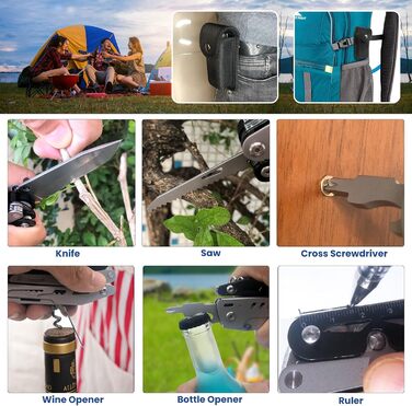 Мультитул Плоскогубці 12 в 1 з нержавіючої сталі, знімні складні ножиці, складні багатофункціональні плоскогубці, з 9 насадками дл