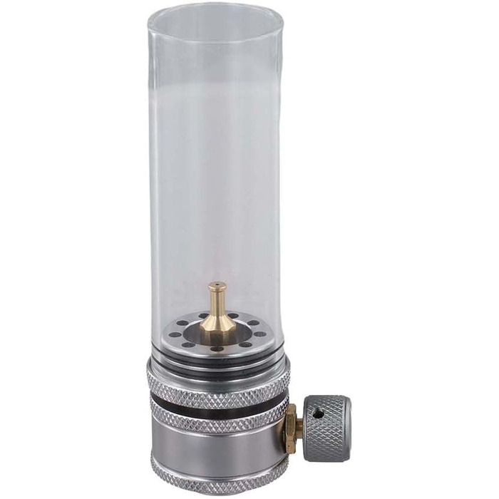 Головка газового ліхтаря для кемпінгу з регульованою яскравістю, з алюмінієвого сплаву та скла, для балонів з ізобутаном сіра (10 x 3 x 3 см)