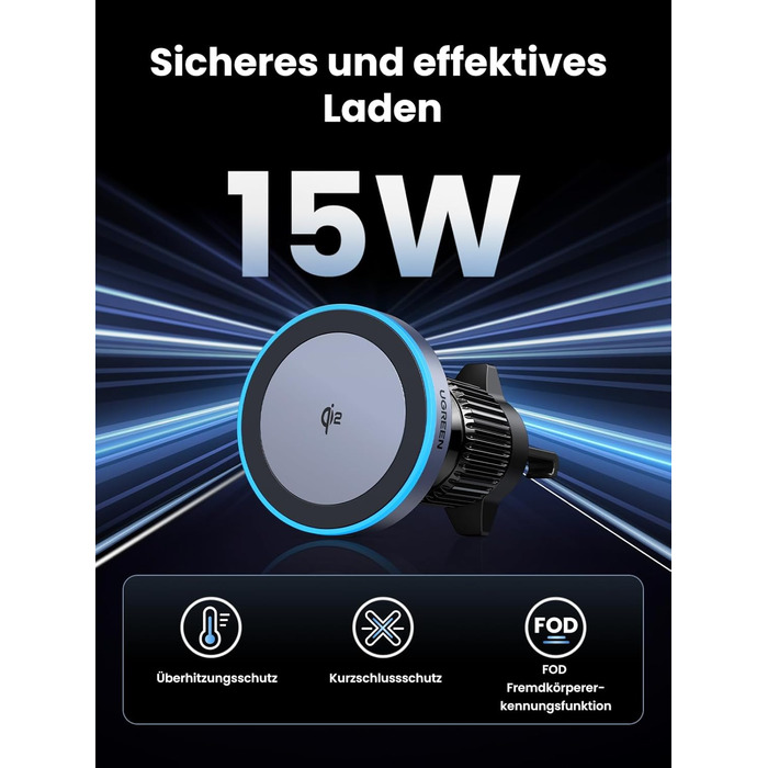 Сертифікований бездротовий автомобільний зарядний пристрій потужністю 15 Вт з функцією зарядки, сумісний з MagSafe для iPhone 16/1