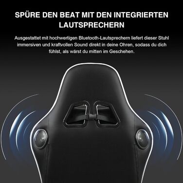 Ігрове крісло GTPLAYER з підставкою для ніг, Bluetooth-колонка, ергономічне офісне крісло, комп&39ютерне крісло, стільце для столу, крісло для ПК з регульованою спинкою, вантажопідйомність 150 кг, білий колір