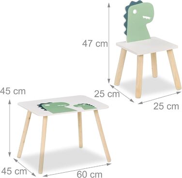 Дитячий комплект сидіння Relaxdays, дизайн динозаврів, дитячий стіл зі стільцем, для дівчаток та хлопчиків, зона відпочинку для дитячих кімнат, білий/зелений