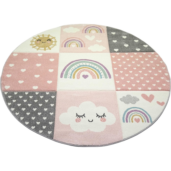 Килим мрія круглий дитяча кімната килим килим грати килим веселка серця хмари рожевий кремовий сірий розмір 160 см круглий 160 см