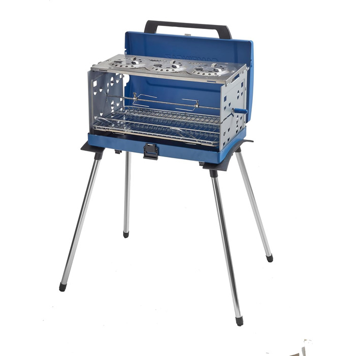 Газовий кемпінговий гриль зі знімними ніжками, портативний гриль та 3-конфорочна плита в одній валізі-гриль, включаючи вертел, 5200 Вт, 72,5 x 54 x 108 см, 200 SGR
