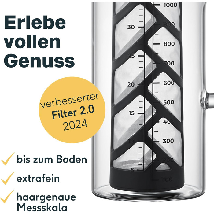 Кавоварка SILBERTHAL Glass 1.2 л - кавоварка холодного заварювання з фільтром для холодного заварювання кави - також для гарячого чаю - з покращеним фільтром 2024. Машина для холодного заварювання 1,2 л