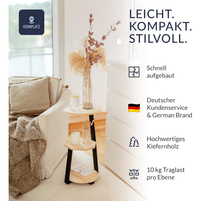 Круглий дерев&39яний журнальний столик ПЕРЕМОЖЕЦЬ ТЕСТУ з 3 полицями Край, що запобігає падінню, натуральний колір, декоративний столик та підставка для рослин для вітальні та спальні, високий столик поруч із диваном, ліжком та диваном