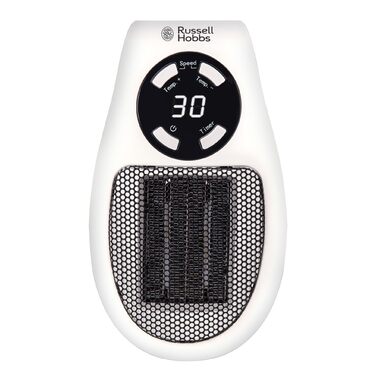 Обігрівач Russell Hobbs RHPH2001 з керамічним штекерним нагрівачем, 500 Вт, регульованим термостатом, 12-годинним таймером та світлодіодним дисплеєм, 2 швидкості вентилятора, білий
