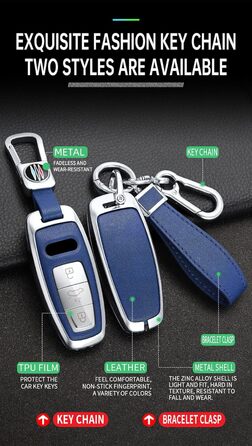 Чохол для ключа ontto Keyless підходить для Audi A8 A8L Q8 A3 Sportback A6 A7 Q7 RS6 S6 S7 SQ8 Q4 SQ7 TFSI E-Tron 2019-2023 Захисний чохол Чохол для ключів Чохол для ключів Брелок 3 кнопки - чорний