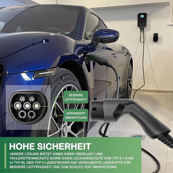 Трифазна зарядна станція для електромобілів ANFIL - зарядний пристрій за стандартом ЄС, IEC 62196-2 - з 6,1 м зарядного кабелю тип