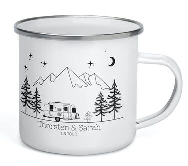 Емальована кружка, ретро-стиль, кемпінговий посуд для каравану/кемперу, персоналізована кемпінгова кружка з назвою, кавова кружка, аксесуар для автофургона/кемперу, кружка з нержавіючої сталі, подарунок для кемперів