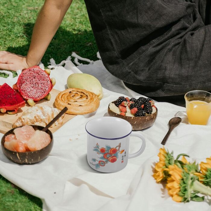 Вінтажна емальована кружка Homoyoyo з кришкою, багатофункціональна товстостінна емальована кавова кружка, кружка для напоїв на свіжому повітрі для кемпінгу та офісу