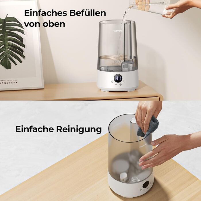 Зволожувач повітря для спальні Homvana, 3,6 л 360C Cool Mist 34H постійний, тихий 16 дБ (SilentSpary Tech), маленький, дитячий, бе