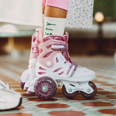 Роликові ковзани Cariboo для дітей, роликові ковзани для початківців, регульовані, 2 розміри, з навчальними колесами, блискучий дизайн, роликові ковзани для дівчаток, стиль балерини, розмір S (31-35), рожево-сливовий