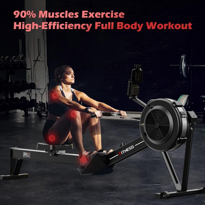 Гребний тренажер PASYOU з повітряним опором для домашнього використання, професійний гребний тренажер з 10 регульованими рівнями опору, професійний гребний тренажер для приміщень, ергономічне комфортне сидіння, із застосунком Kinomap, вантажопідйомність 1