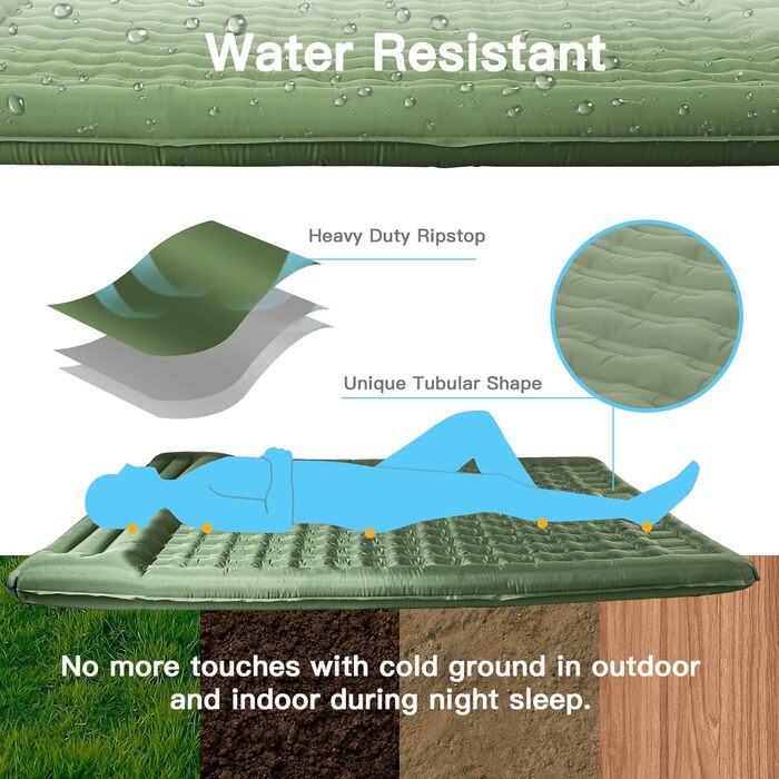 Килимок для сну для 2 осіб, для вулиці, 196 x 135 x 12 см. Килимок для сну/кемпінговий матрац із вбудованим ножним насосом та подушкою для походів, піших прогулянок, наметів та подорожей. Twin XL