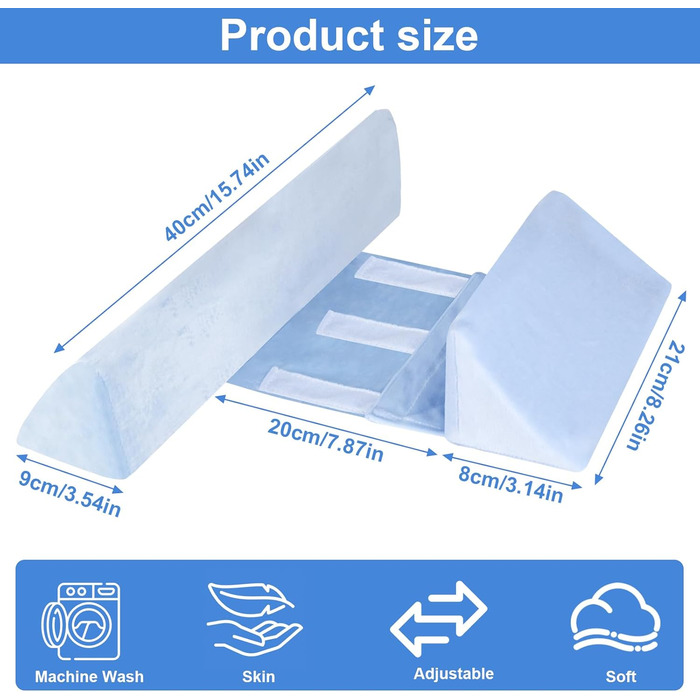 Позиціонуюча подушка, клиноподібна подушка 43x10x10 см, регульована, подушка з боковою підтримкою, знімна позиціонуюча подушка, ватний диск зі спинкою, подушка для сну на боці з антискочуванням, синя