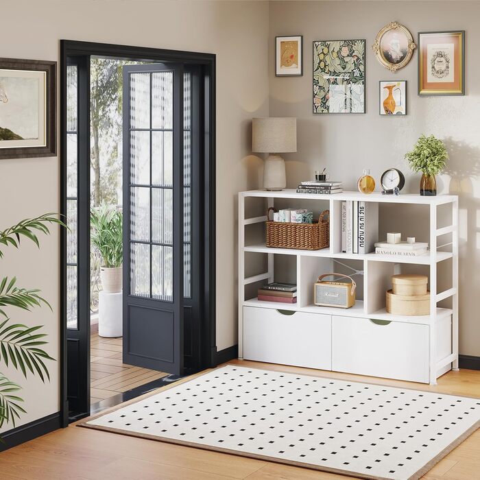 Книжкова полиця Dripex з 2 шухлядами, книжкова шафа з 7 відділеннями з дерева та металевого каркасу, окремостояча кубічна полиця для спальні, вітальні, кабінету, офісу, 33 x 100 x 90 см, біла