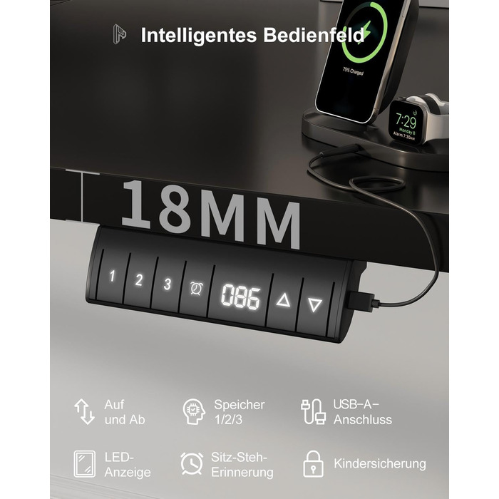 Стіл Homall з регульованою висотою 160x80 см з портом зарядки USB-A, електричний стіл з лотком для кабелів, стіл для роботи стоячи з 3 функціями пам&39яті, комп&39ютерний стіл чорного кольору 160x80см чорний